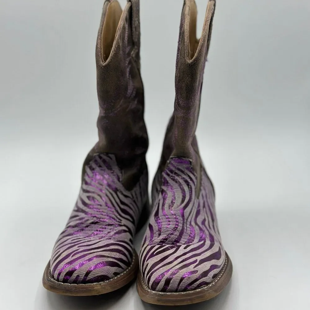 Roper Little Girl's Western Purple Metallic Zebra Square Toe Toddler Boots Sz 12
